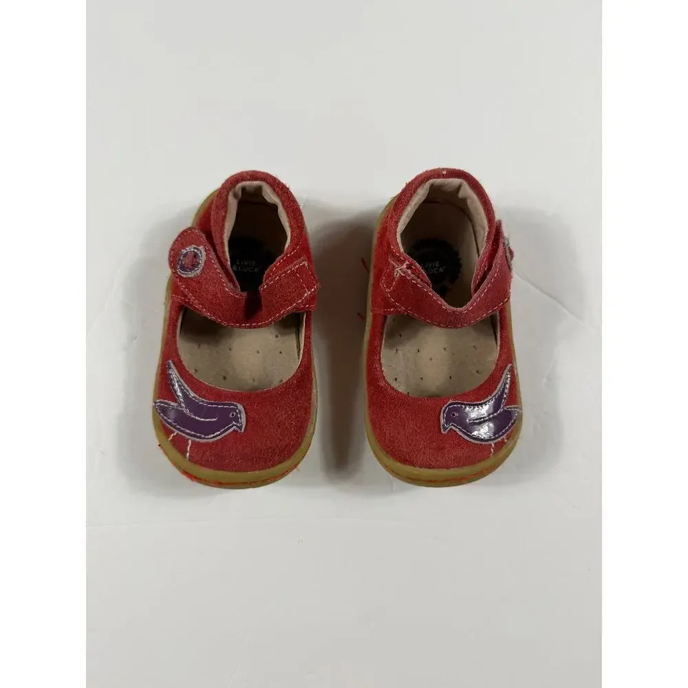 Livie & Luca Pio Pio Red Suede Bird Mary Jane Shoes Toddler Size 4